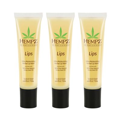 Hempz Original Lip Balm, 3-Pack, travel essential for dry cracked lips, ultra hydrating gloss, .44 oz
