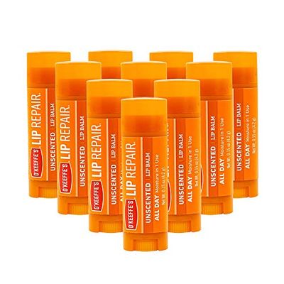 O&#39;Keeffe&#39;s Unscented Lip Repair Lip Balm for Dry, Cracked Lips, Stick, (Pack of 10)