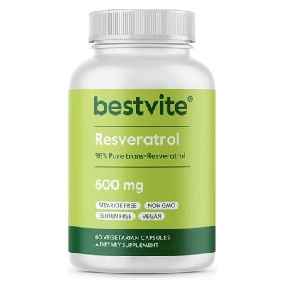 BESTVITE Resveratrol 600mg (60 Vegetarian Capsules) - 98 Pure Trans-Resveratrol - No Stearates- Vegan - Gluten Free - Non GMO