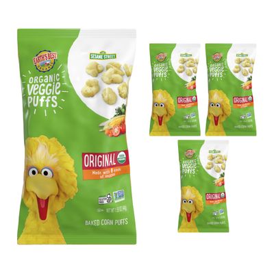 Earth&#39;s Best Organic Veggie Puffs for Toddlers 2 Years Old and Up, Original Flavor, 1.55 Ounce Bag (Pack of 4)