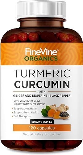 Turmeric Curcumin with BioPerine Black Pepper and Ginger - Made in USA - 120 Vegetarian Capsules for Advanced Absorption, Joints Support