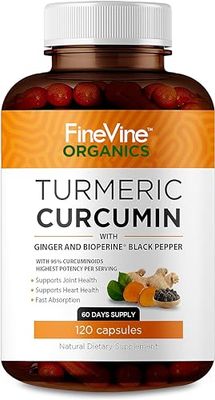 Turmeric Curcumin with BioPerine Black Pepper and Ginger - Made in USA - 120 Vegetarian Capsules for Advanced Absorption, Joints Support
