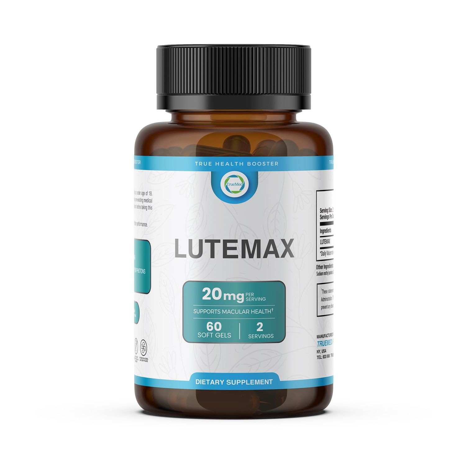 TRUEMED Lutemax 20mg 30 Days Supply Eye Supplement - Supports Macular Health, Vision Clarity, Heart Health, Protects Eyes from Blue Light &amp; Photons, Antioxidant Protection, GMP Certified 60 Softgel.
