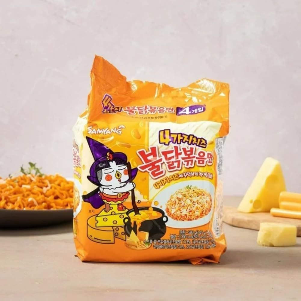 Samyang Buldak Spicy Ramen,Hot Chicken Ramen,Korean Stir-Fried Instant Noodle,Quattro Cheese Flavor,1 Bag with 5 Pack
