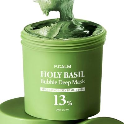 P.CALM Holy Basil Bubble Deep Mask - Holy Basil &amp; Carbonated Water for Cleansing Pores &amp; Blackheads, Korean Clay to Bubble Wash-Off Pack (90g / 3.17 oz)