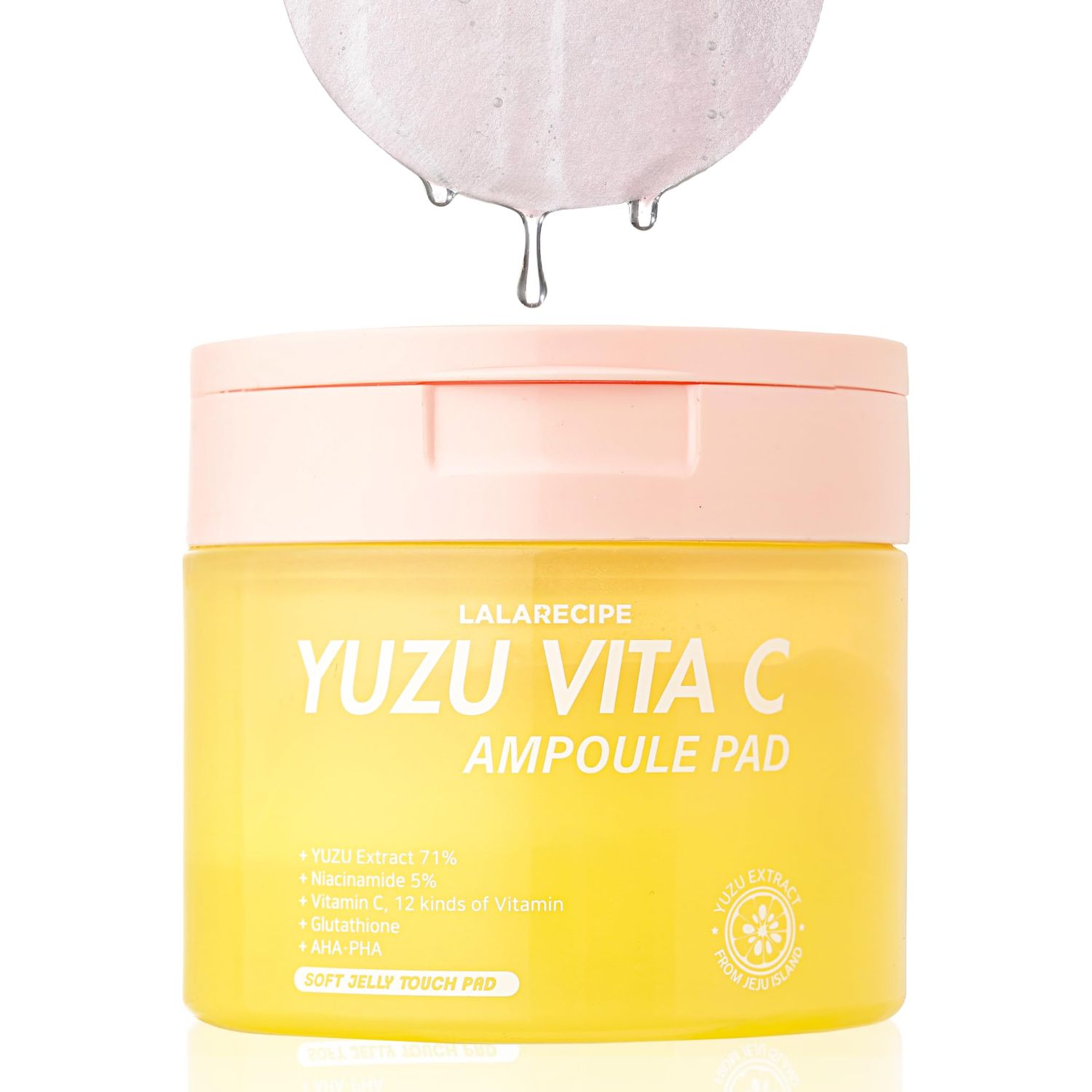LALARECIPE Yuzu Vita C Ampoule Pads - Korean Jelly Glow with AHA, PHA, Niacinamide &amp; Vegan Collagen - Exfoliating &amp; Brightening Toner for Radiant Skin (80 Pads)