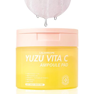 LALARECIPE Yuzu Vita C Ampoule Pads - Korean Jelly Glow with AHA, PHA, Niacinamide &amp; Vegan Collagen - Exfoliating &amp; Brightening Toner for Radiant Skin (80 Pads)