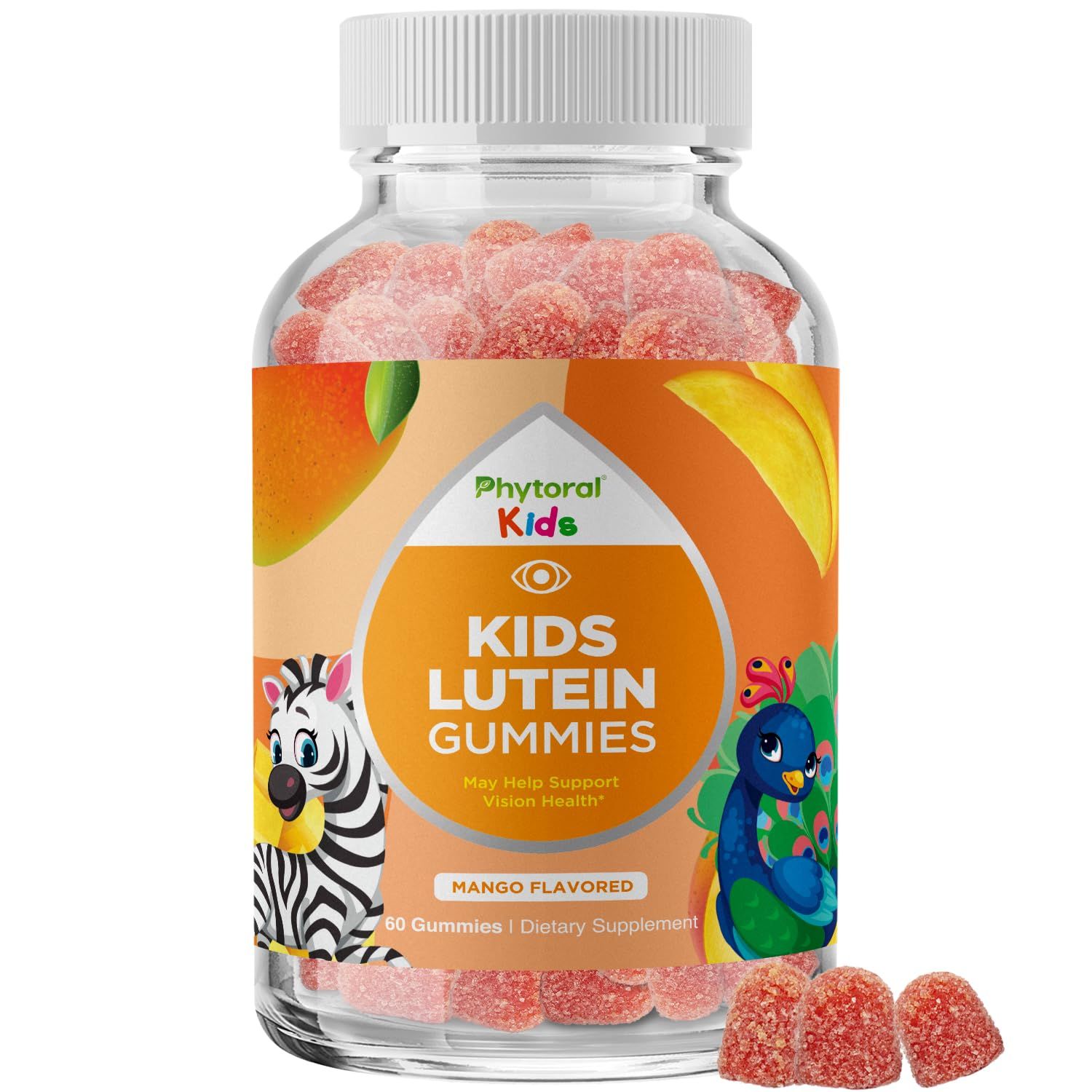 Kids Lutein Gummies - Mango Flavored Potent Lutein and Zeaxanthin Supplements for Eye Health - Eye Vitamins for Blue Light Protection, Dryness, Strain Support &amp; Visual Sharpness - 60 Count