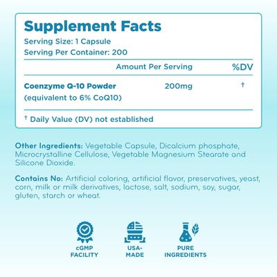 Quick Absorption CoQ10 200mg - Coenzyme Q10 200mg Potent Antioxidant for Heart Energy and Aging Support - High Stability CoQ10 Ubiquinone Capsules - Made in a cGMP US Lab (200 Servings)