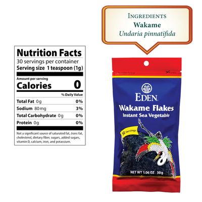 Eden Instant Wakame Flakes, Hand Harvested, Sea Vegetable, Seaweed, Traditional from Japan, Mild Flavor, 1.06 Ounce