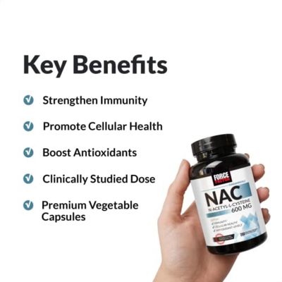 FORCE FACTOR NAC 600 mg, N-Acetyl Cysteine for Liver Health, Immune Support &amp; Antioxidant Production, Clinically Studied Dose, 200 Servings