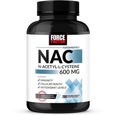 FORCE FACTOR NAC 600 mg, N-Acetyl Cysteine for Liver Health, Immune Support &amp; Antioxidant Production, Clinically Studied Dose, 200 Servings