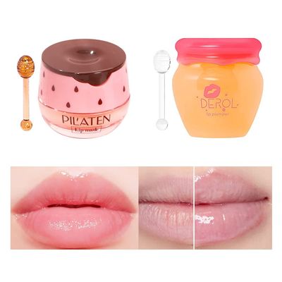 SWETIYOU Lip Plumper Lip Mask Set, Lip Plumper Gloss Lip Injection, Strawberry Propolis Moisturizing Lip Sleeping Mask, Hydrating &amp; Prevention Dry and ed Lip Scrubs Exfoliator (Ginger and Strawberry)