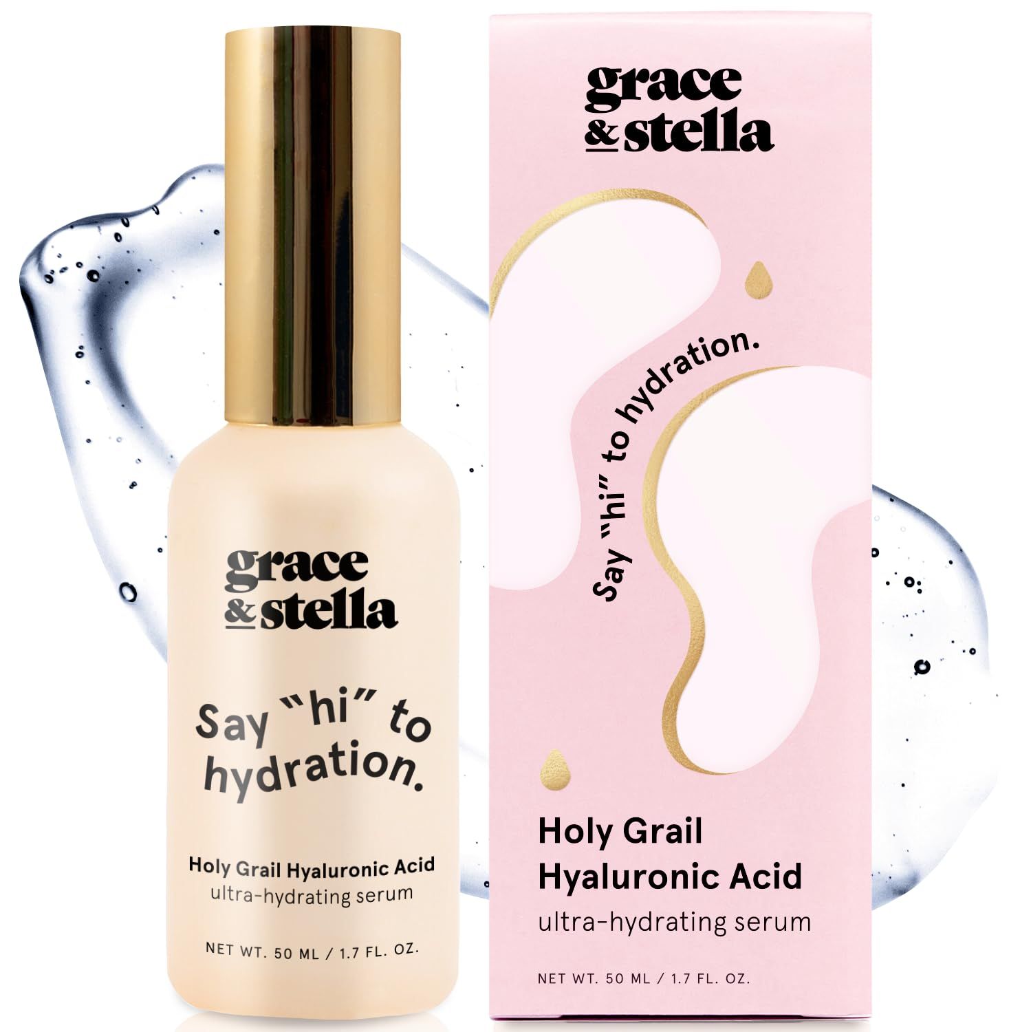 grace &amp; stella Award Winning Hyaluronic Acid Serum (50ml/1.7 fl oz) Hydrating Hyaluronic Acid Serum for Face - Acido Hialuronico for Women - Remove Fine Lines, Wrinkles, Anti Aging - Vegan Skincare