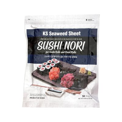 Twice Roasted Seaweed Sheets 7.50 in x 8.25 in (50 Sheets)