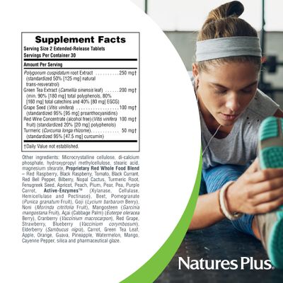 Natures Plus Herbal Actives Resveratrol, Extended Release - 125 mg, 120 Vegetarian Tablets - Gluten-Free - 60 Servings