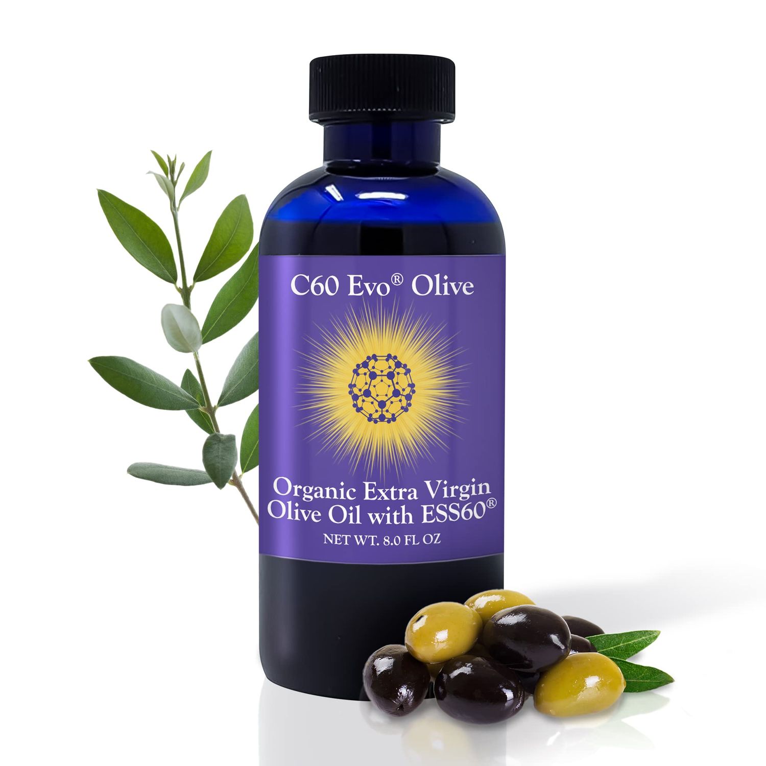 C60 Evo Pure Carbon 60 ESS60 in All-Natural Extra Virgin Olive Oil, All-in-One Sleep Supplement, Antioxidants Supplement and Energy Supplement for Overall Wellness, Flexibility, Youthful Glow, 8 oz