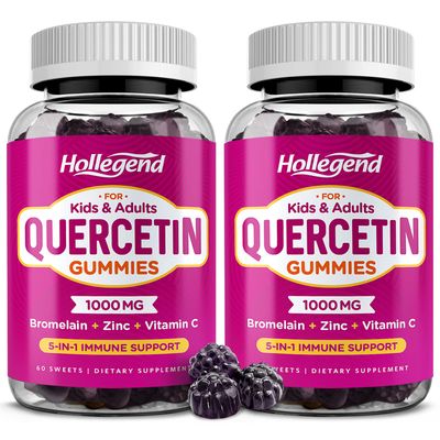 HOLLEGEND Quercetin Gummies for Kids and Adults, 1000mg Quercetin with Bromelain Vitamin C Zinc and Elderberry Supplement Organic, Chewable Gummies Vegan for Immunity Allergy Support, 120 Count