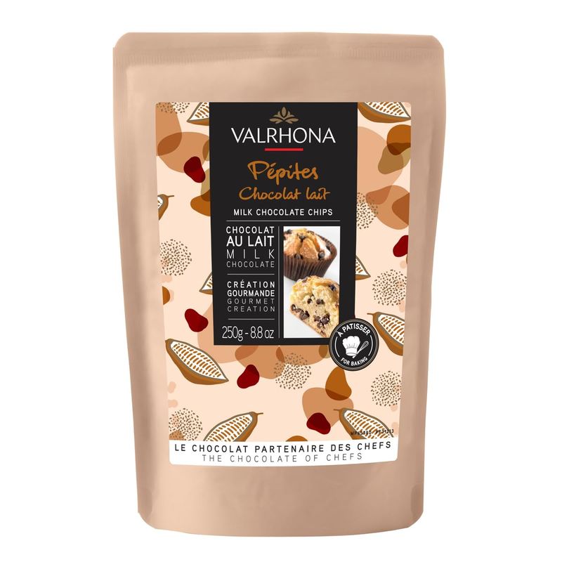 Valrhona Finest Milk Chocolate Chips for Baking - 32 Cocoa, A Perfect Fusion of Premium Cocoa and Milk Flavor, These Gourmet Chocolate Chips are Ideal for Cookies, Muffins, Brioches, and Pastries