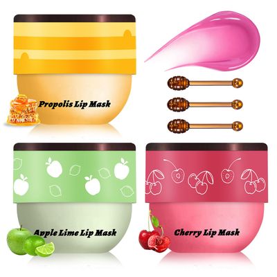 QIUFSSE Honey Pot Lip Balm,3PCS Bee Lip Balm Pot,Fade Lip Lines Lip Mask Overnight Prevention Dry and Cracked (HoneyAppleCherry)