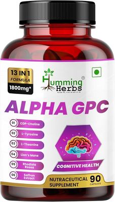 Humming Herbs Alpha GPC Supplement | 13-in-1 Formula with Lions Mane &amp; L-Theanine | 1800mg per Serving | 90 Capsules