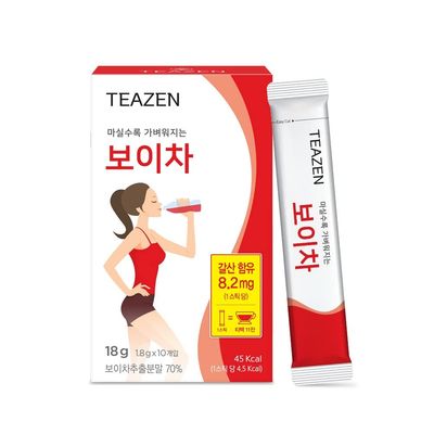 TEAZEN Puer Tea Drink Mix, Extract Powder of Fermented Pu-erh Tea, Hot or Iced Herbal Tea, Dietary Fiber and Detox, 10 Sticks, 0.63oz