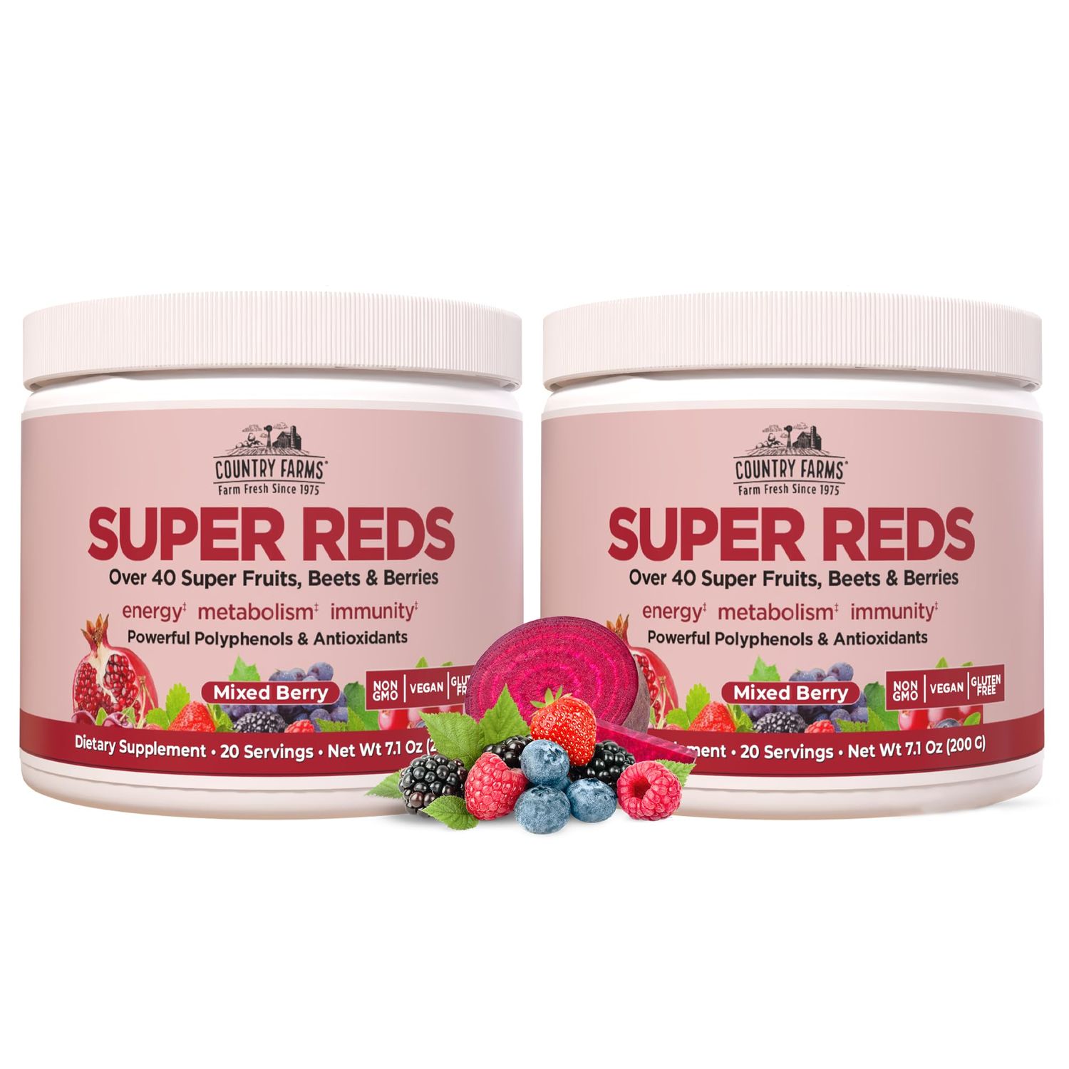 COUNTRY FARMS Super Reds, Energizing Polyphenol Superfood, Over 40 Super Fruits and Berries, Powerful Antioxidants and Polyphenols, Supports Energy, Supports Circulation, 40 Servings, Mixed Berry