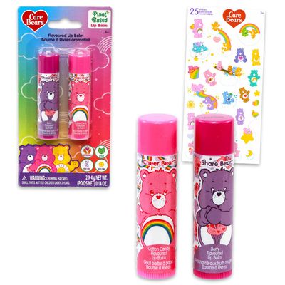 Care Bears Lip Balm Tube Bundle for Kids - 4 Pack of Lip Balm in Assorted Flavors Plus Stickers for Girls, Kids | Care Bears Party Favors