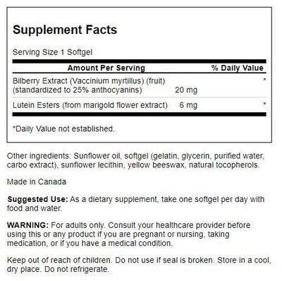 Swanson Lutein &amp; Bilberry 6/20 Milligrams 120 Sgels