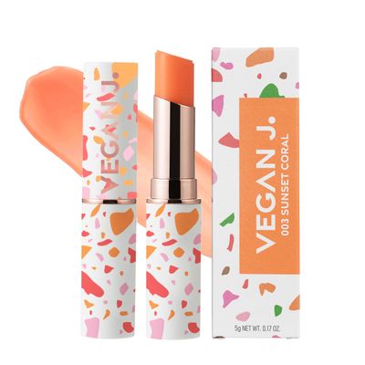 Vegan J. Lip Balm - Long-Lasting Hydration with Natural Color - Korean Beauty, Oasis Plant Complex, Silicone-Free, Vegan &amp; Cruelty-Free Lip Care (003 Sunset Coral)