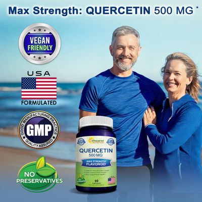 aSquared Nutrition Quercetin 500mg Supplement - 60 Capsules - Quercitin Dihydrate Powder Complex Pills to Support Immune Response &amp; Cardiovascular Health - Pure &amp; Max Strength
