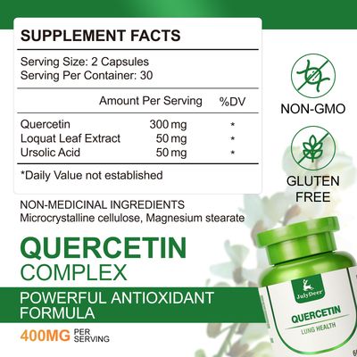 JulyDeer Quercetin 400 mg with Loquat Leaf Extract, Ursolic Acid 120 Capsules, Healthy Immune Support Supplements, High Bioavailable Flavonoids, Natural Antioxidant - Non-GMO, No Gluten - 2 btls