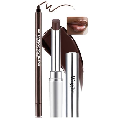 Wugbc Tinted Lip Balm Brown Lip Liner Set, Hydrating Formula Black Lipstick for Women, Matte Lip Liner and Lipstick Combo Natural Glossy Finish Makeup Lip Care Balm for Repairing Dry Lips