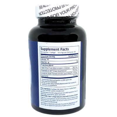 Olivino Essential Dietary Supplement: Three Key Fruits of The Mediterranean Diet (Olives, Grapes, Tomatoes) - Plant-Based Softgels (60 Day Supply)
