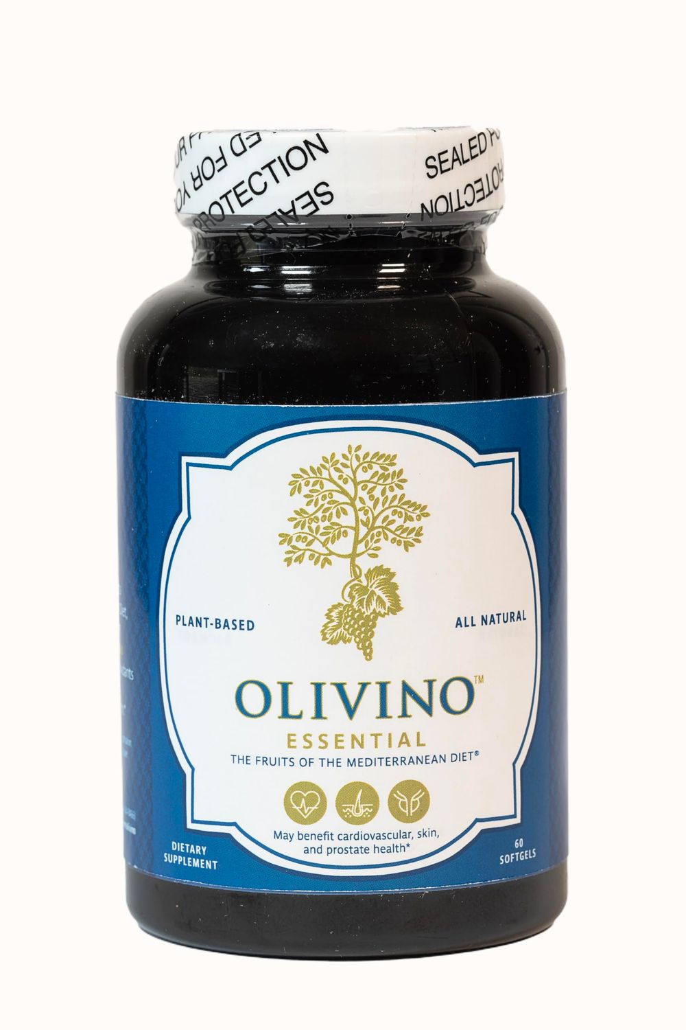 Olivino Essential Dietary Supplement: Three Key Fruits of The Mediterranean Diet (Olives, Grapes, Tomatoes) - Plant-Based Softgels (60 Day Supply)