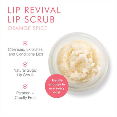 Beauty For Real Lip Revival, Orange Spice - Exfoliating &amp; Hydrating Sugar Lip Scrub - For Dry, Chapped or Lipstick-Stained Lips - With Essential Oils - Organic, Vegan - 0.15 oz