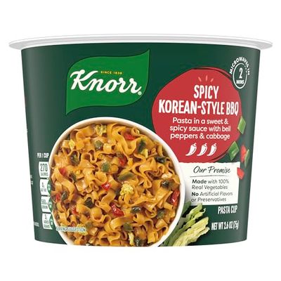 Knorr Pasta Cup For a Quick and Easy Meal Spicy Korean-Style BBQ Made with 100 Real Vegetables &amp; No Artificial Flavors or Preservatives, 2.6 oz
