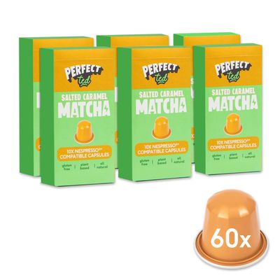 Perfect Ted | Salted Caramel | 60 Pods Compatible with Nespresso | Ceremonial Grade Matcha Powder | Japanese Matcha Latte (60 Pods, Salted Caramel)