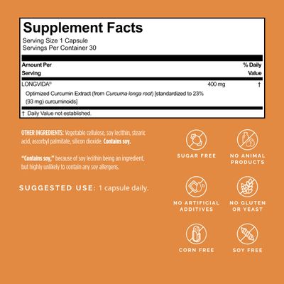 BRAINMD Brain Curcumins - 30 Vegan Capsules - with Longvida Curcumin - Gluten Free - 30 Servings