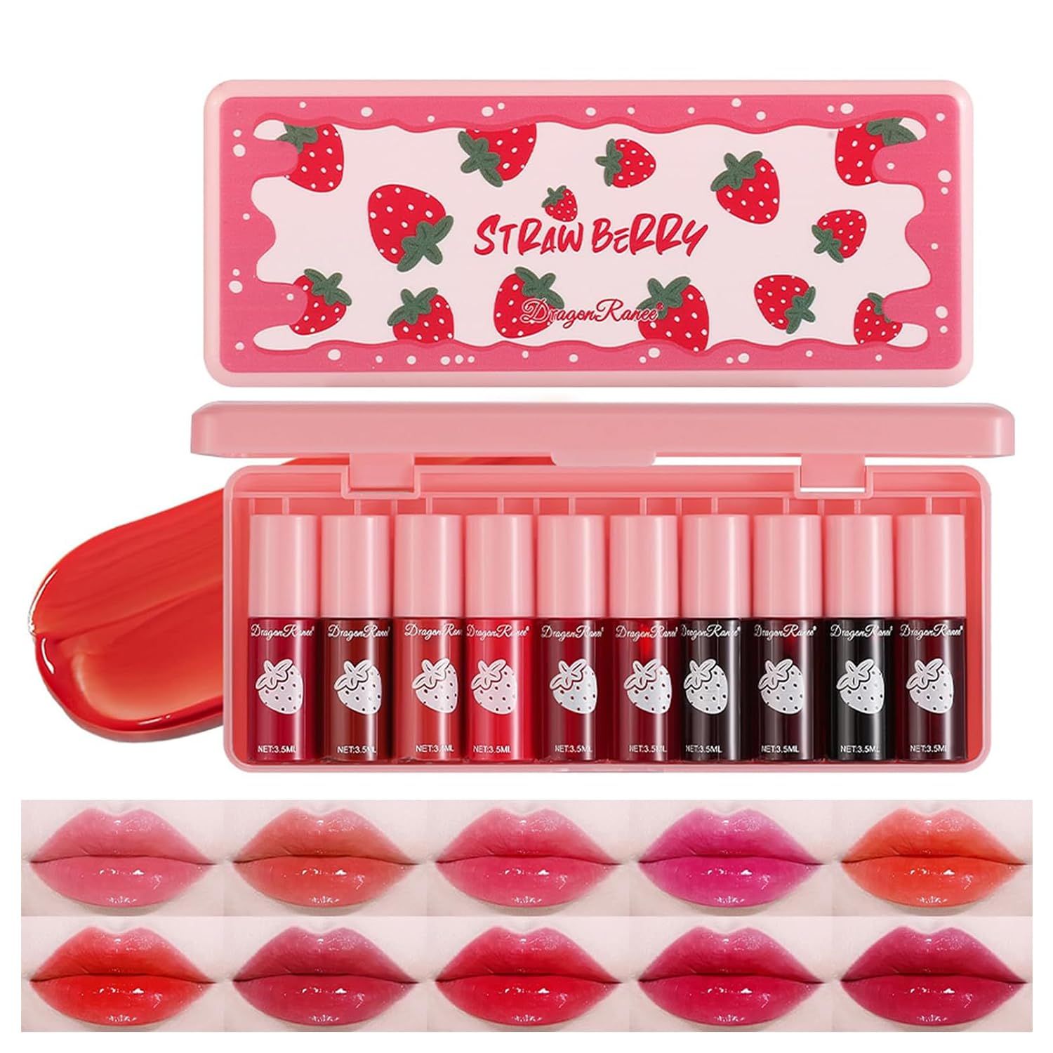 Eakroo 10 Colors Lip Stain Tint Set, Korean Lip Gloss Watery Lip Stain Set, Natural Moisturizing Korean Lip Tint, High Pigment, Long-Lasting, Non-Stick Cup, Vivid Color, Lip Tint Makeup (Set A)