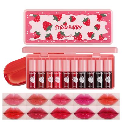 Eakroo 10 Colors Lip Stain Tint Set, Korean Lip Gloss Watery Lip Stain Set, Natural Moisturizing Korean Lip Tint, High Pigment, Long-Lasting, Non-Stick Cup, Vivid Color, Lip Tint Makeup (Set A)
