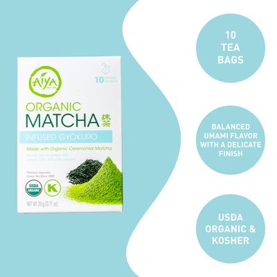 Aiya Organic Matcha Infused Gyokuro | Organic Ceremonial Matcha Green Tea, Organic Gyokuro | 10 Count