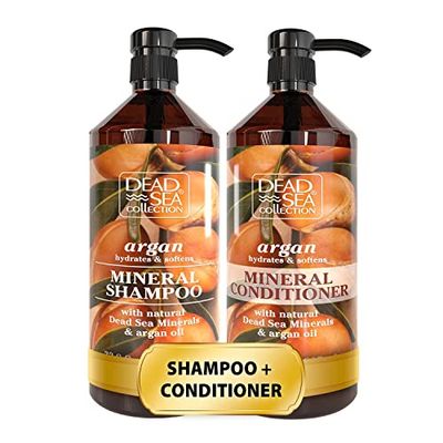 Dead Sea Collection Shampoo and Conditioner Set with Argan Oil - Hydrating Softening Hair Products with Dead Sea Minerals for All Hair Types - Set of 2 Bottles (33.8 &amp; 30.6 Fl. Oz.)