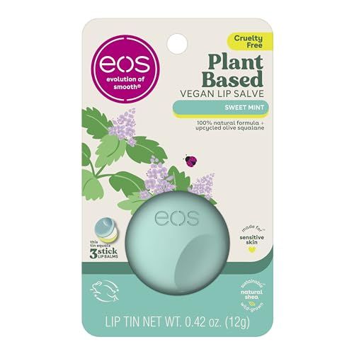 eos Plant-Based Vegan Lip Salve - Sweet Mint, 100 Natural Formula, Cocoa Butter Lip Balm with Upcycled Olive Squalane, Cruelty-Free, 0.42 oz