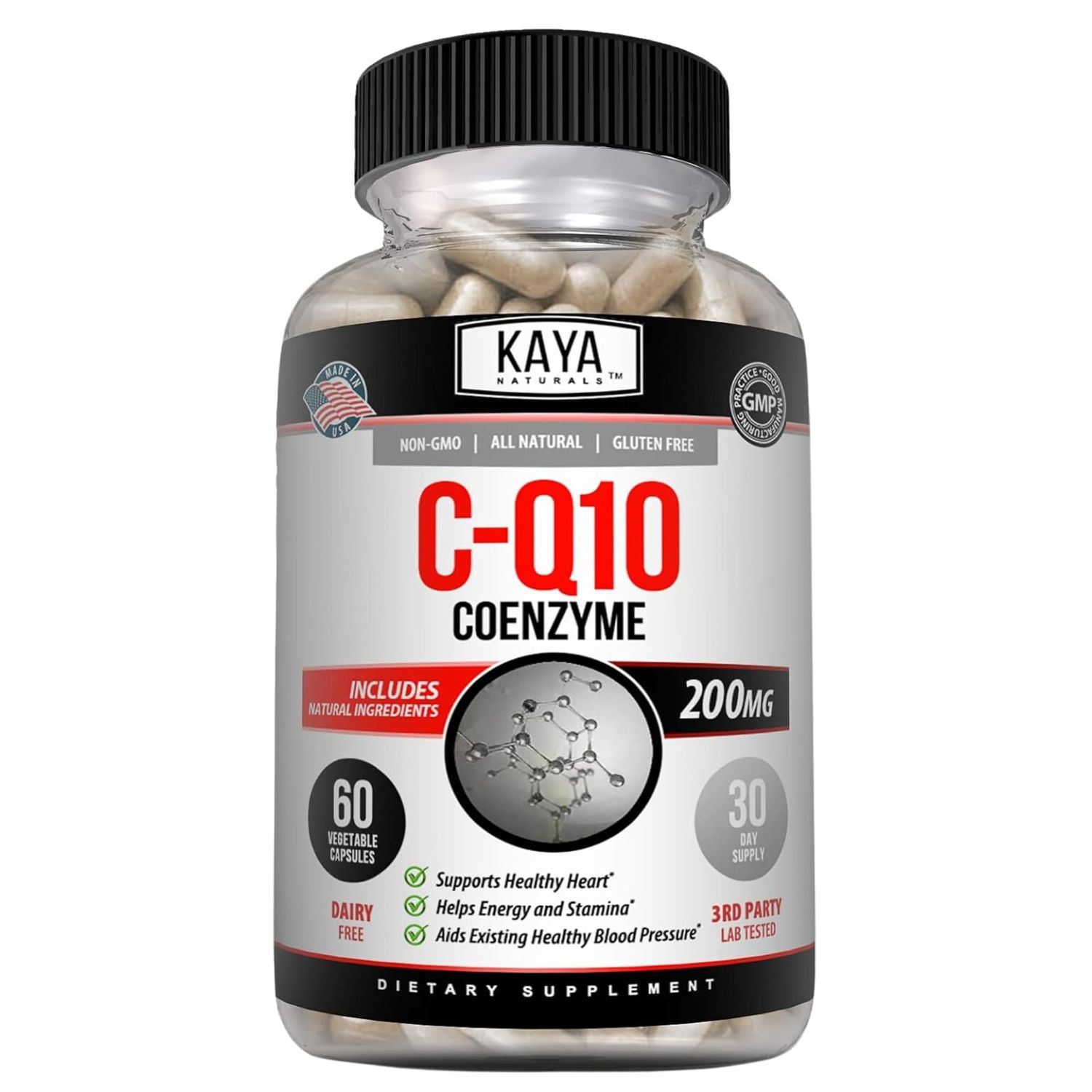 Kaya Naturals - CoQ10 Power Antioxidant Supplement for Vascular, Heart Health, Healthy Blood Pressure Levels, and Immune Function - Restores Daily Cellular and Energy Production - 60 Veggie Capsules
