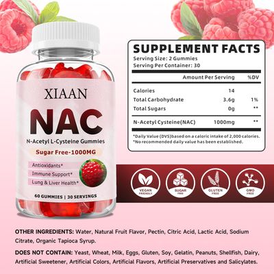 XIAAN NAC Gummies for Kids &amp; Adults, N Acetyl Cysteine 1000mg NAC Supplement for Antioxidants &amp; Immune Support, Lung &amp; Liver Health, Raspberry Flavor 120 Count