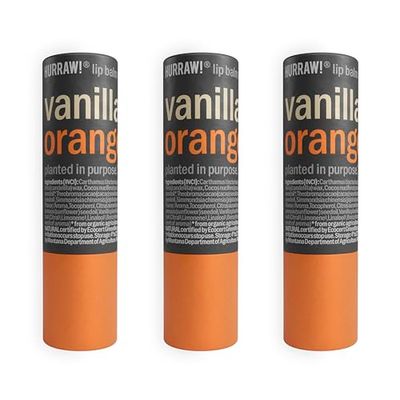 Hurraw! Vanilla &amp; Orange Lip Balm, 3 Pack: Plastic-Free with new cardboard push-up tube. Certified Organic, All Natural Origin, Vegan &amp; Cruelty Free. Gluten, Bee, Shea, Soy &amp; Palm Free. Made in USA