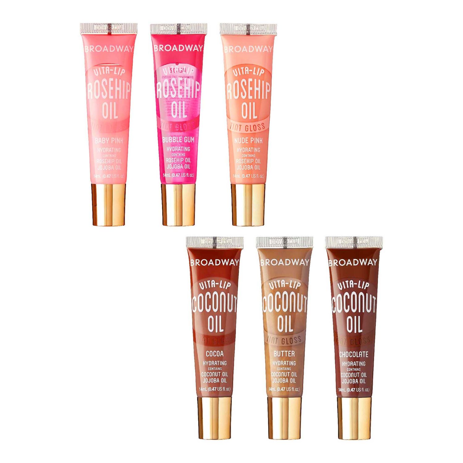 Ruby Kisses Broadway Vita-Lip Tinted &amp; Clear Lip Gloss Set (6 Pack) Ultra-Hydrating &amp; Soothing Formula with Vitamins, High-Shine Non-Sticky Finish Lip Balm, 3 Pcs Watermelon 3 Pcs Grape Seed