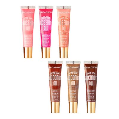 Ruby Kisses Broadway Vita-Lip Tinted &amp; Clear Lip Gloss Set (6 Pack) Ultra-Hydrating &amp; Soothing Formula with Vitamins, High-Shine Non-Sticky Finish Lip Balm, 3 Pcs Watermelon 3 Pcs Grape Seed