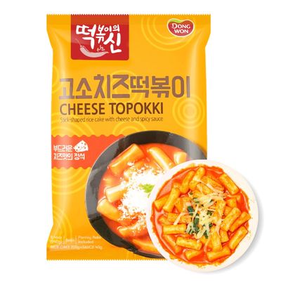DONG WON Topokki with Cheese and Spicy Sauce, Korean Rice Cake Stick, Korean Street Food, 8.46 OZ (240 G) - 1 Pack